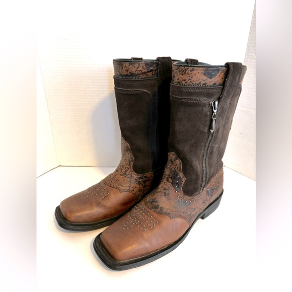 ARIAT RODEO BABY WESTERN SQURE TOE EMBOSSED STUDDED ZIP CLOSURE BOOTS SZ 10 - Picture 3 of 14